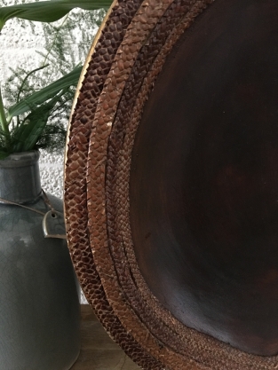 Beautiful Asian earthenware bowl on stand.